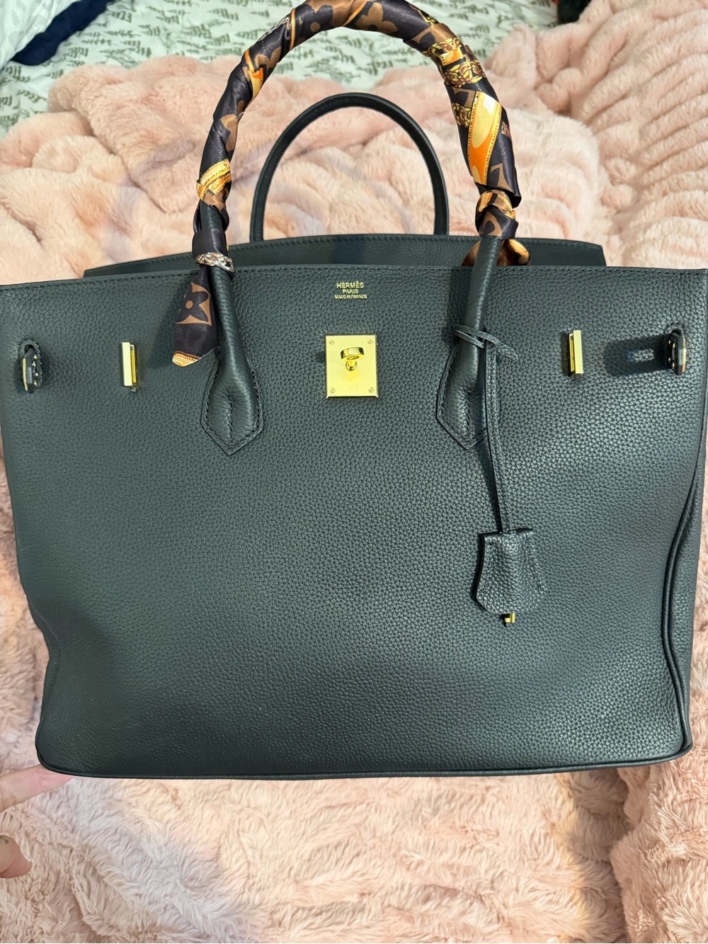 Large Pebble Birkin Style Bag with Gold Hardware